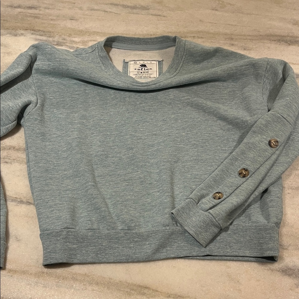 Reflex Heather Blue Crewneck with Button Accents
